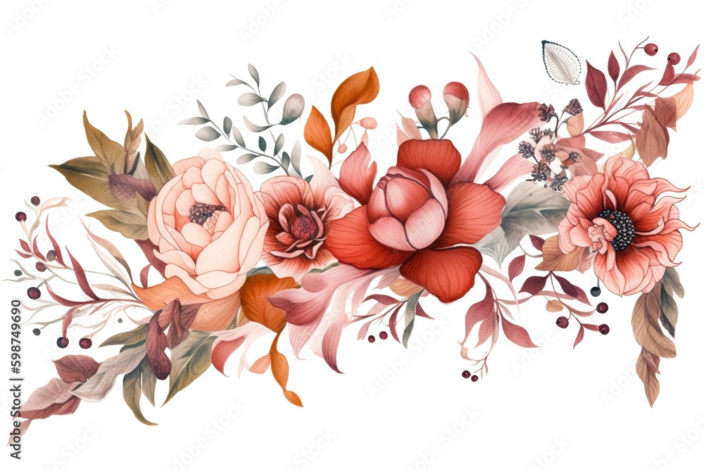 Poster a line drawing of flowers and foliage superimposed on a white backdrop generative ai generative ai