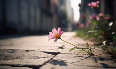 A Flower Growing From A Crack In The Ground, Red Roses, Chrysanthemum, Orchid, Amaryllis, Tulip, Peony, Calendula, Gerbera, Pink Lily, Lotus Flower, Carnation, Lily Flower, Zinnia, Gladiolus - obrazy, fototapety, plakaty