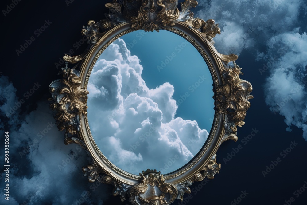 Poster a mirror that has an image of clouds reflected in it generative ai generative ai