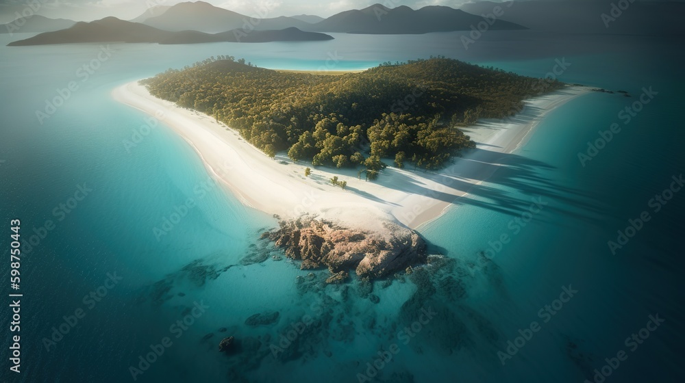 Poster a bird's-eye view of a tropical island located in the midst of the ocean generative ai generative ai
