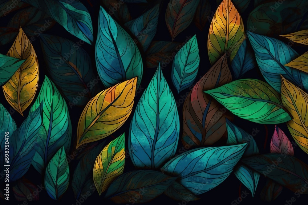 Poster an example of vibrantly colored leaves on a dark backdrop generative ai generative ai