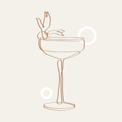 Continuous one line drawing of summer cocktail drinks. Bar and restaurant concept minimalist, vector illustration.