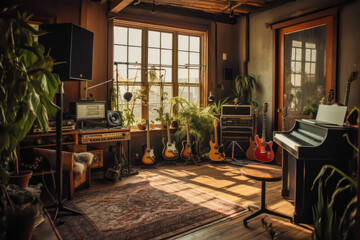 Fototapeta na wymiar a music studio at home, generative ai