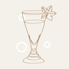 Continuous one line drawing of summer cocktail drinks. Bar and restaurant concept minimalist, vector illustration.