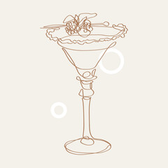 Continuous one line drawing of summer cocktail drinks. Bar and restaurant concept minimalist, vector illustration.