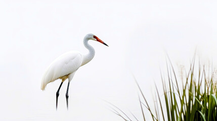 Obraz premium heron on minimalist white background, generative ai