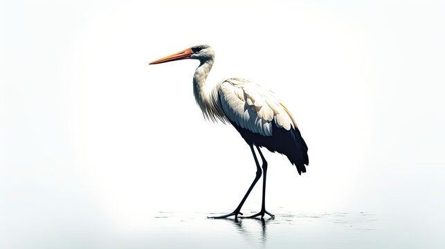 stork on minimalist white background, generative ai