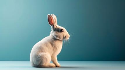 rabbit on minimalist blue background, generative ai