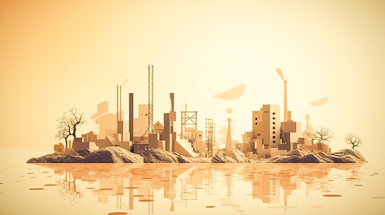 a illustration of a city full of pollution, industries, environment, generative ai.