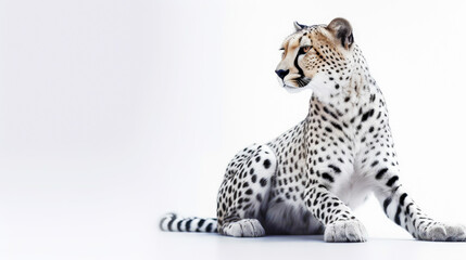 Obraz premium cheetah on minimalist white background, generative ai