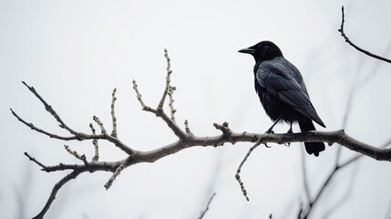 crow on minimalist white background, generative ai