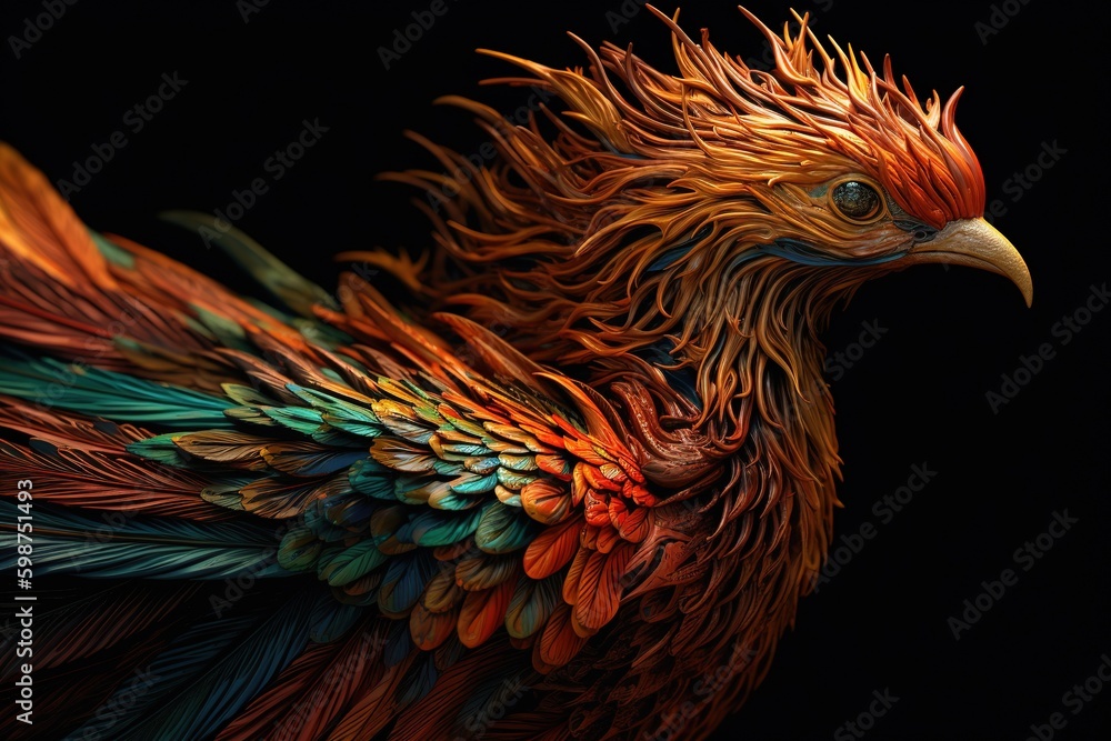 Poster a close-up view of a multicolored bird superimposed on a dark backdrop generative ai generative ai