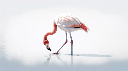 Fototapeta na wymiar flamingo on minimalist white background, generative ai