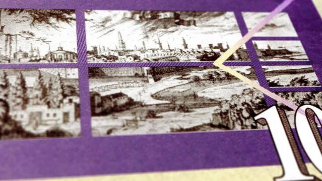 North Macedonia Macedonian Denar 100 Banknotes, One Hundred Macedonian Denar, Close-up and macro view of the Macedonian Denar, Tracking and Dolly Shots 100 Macedonian Denar banknote