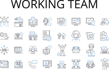 Working team line icons collection. Taskforce, Brigade, Crew, Unit, Posse, Squad, Troupe vector and linear illustration. Gang, Group, Company outline signs set Generative AI