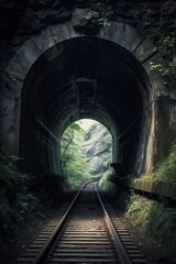 Fototapeta na wymiar illustration, train lines in the tunnel, ai generative