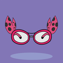 A purple background with a cartoon image of a ladybug glasses