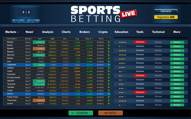 Page of sports betting site with data