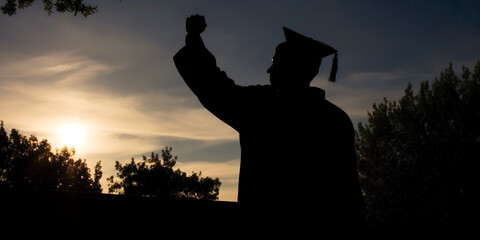 Silhouette of a graduate celebrating, lifestyle concept, IA generativa