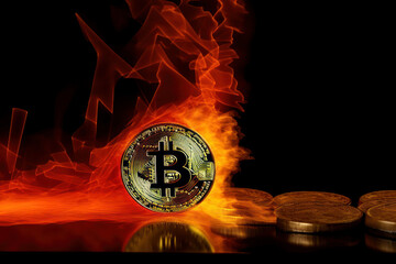 bitcoin burns with a flame. increase in shares. brokerage trades in the securities market. gold coin btc. ai generative