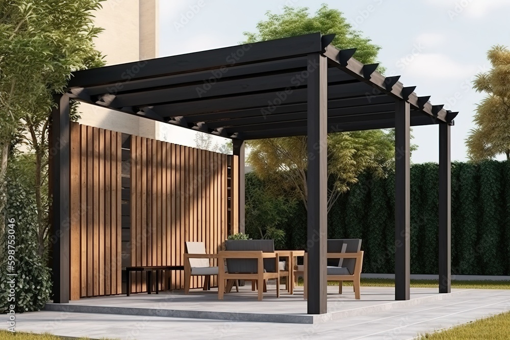 Aufkleber a patio that is covered and has a table and chairs generative ai generative ai
