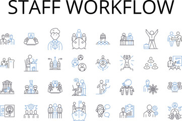 Staff workflow line icons collection. Employee productivity, Resource management, Workplace efficiency, Business process, Operation system, Corporate culture, Task delegation vector and Generative AI