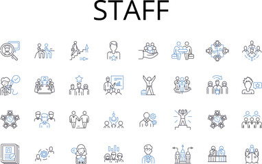Staff line icons collection. Personnel, Employees, Workers, Team members, Crew members, Colleagues, Associates vector and linear illustration. Members,Teammates,Helpers outline signs set Generative AI