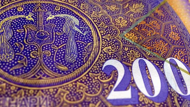 North Macedonia Macedonian Denar 2000 Banknotes, Two Thousand Macedonian Denar, Close-up and macro view of the Macedonian Denar, Tracking and Dolly Shots 2000 Macedonian Denar banknote