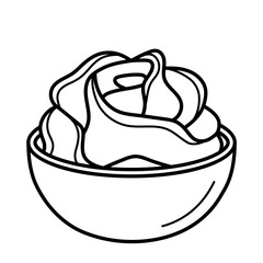 Pickled ginger slices in bowl. Gari for sushi. Japanese food. Doodle sketch style. Vector illustration isolated on white background.
