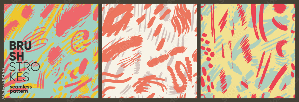 Poster brush strokes. a set of abstract shapes. a set of vector seamless patterns. trending illustrations f