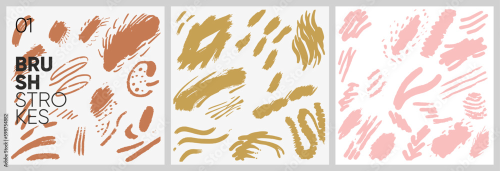 Poster brush strokes. a set of abstract shapes. a set of vector seamless patterns. trending illustrations f