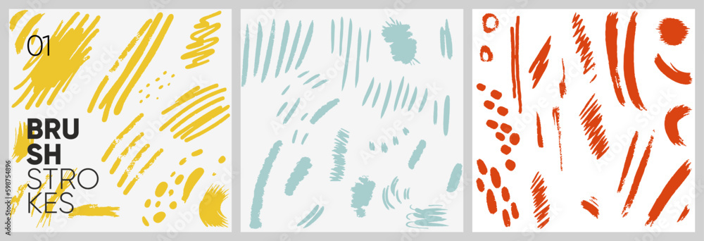 Poster brush strokes. a set of abstract shapes. a set of vector seamless patterns. trending illustrations f