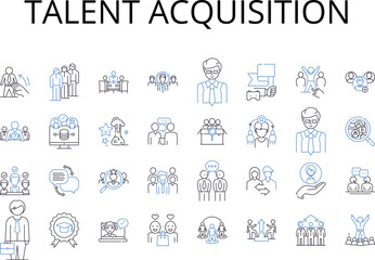 Obraz na płótnie Canvas Talent acquisition line icons collection. Performance management, Employee retention, Succession planning, Human resources, Staffing solutions, Skill assessment, Hiring process vector Generative AI