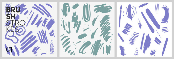 Brush strokes. A set of abstract shapes. A set of vector seamless patterns. Trending illustrations for t-shirt prints, posters, labels, music covers.