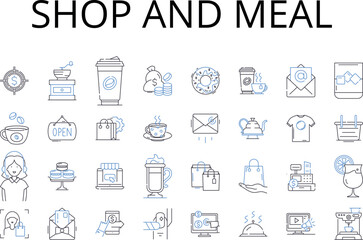 Shop and meal line icons collection. hop, Store, Boutique, Market, Emporium, Outlet, Establishment vector and linear illustration. Bazaar,Mart,Retailer outline signs set Generative AI