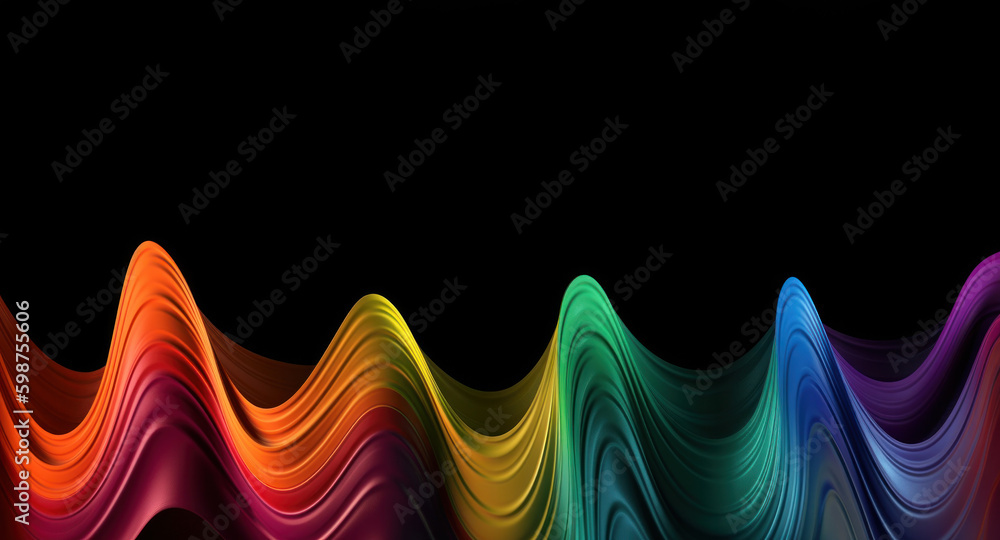 Poster rainbow spectrum wavy smooth lines abstract pattern design on black background. ai generative illust