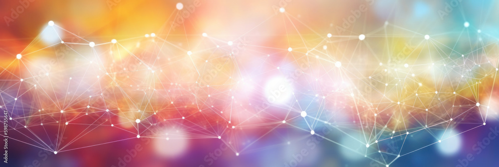 Poster abstract rainbow colored data social network communication background. polygonal structure. ai gener