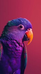  Cute colourful parrot on a pink background close up Generative AI