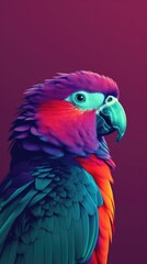 Cute colourful parrot on a purple background close up Generative AI