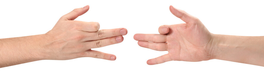 Hands showing barking dogs, cut out