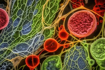 Closeup of plant cell structures background created with generative AI technology. - obrazy, fototapety, plakaty