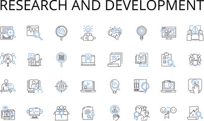Research and development line icons collection. Give-and-take, Buy-and-sell, Hit-and-run, High-and-low, Bold-and-beautiful, Love-and-hate, Heaven-and-earth vector and linear Generative AI