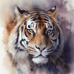 Portrait of tiger, in the style of watercolor art, detailed perfection, drip painting