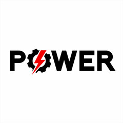 Fototapeta premium Power logo design with gear and thunderbolt on letter O.