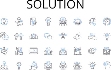 Solution line icons collection. Answer, Fix, Resolve, Cure, Remedy, Key, Way out vector and linear illustration. Antidote,Healing,Treatment outline signs set Generative AI