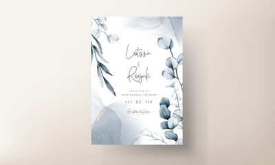 elegant blue eucalyptus and leaves wedding invitation card template