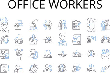 Office workers line icons collection. Desk jockeys, Cubicle dwellers, White-collar employees, Business professionals, Administrative staff, Paper pushers, Corporate workforce vector and Generative AI - obrazy, fototapety, plakaty
