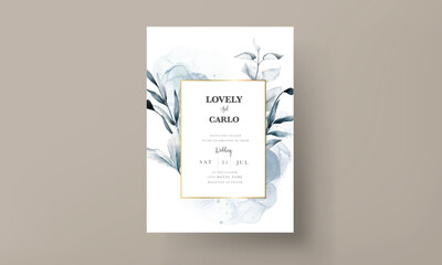 elegant blue eucalyptus and leaves wedding invitation card template