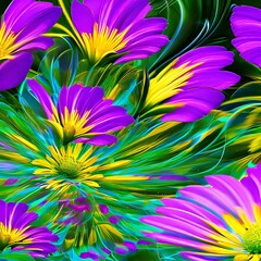 Obraz premium Electric Flowers: An abstract representation of flowers, created with electrifying shapes and bold colors1, Generative AI