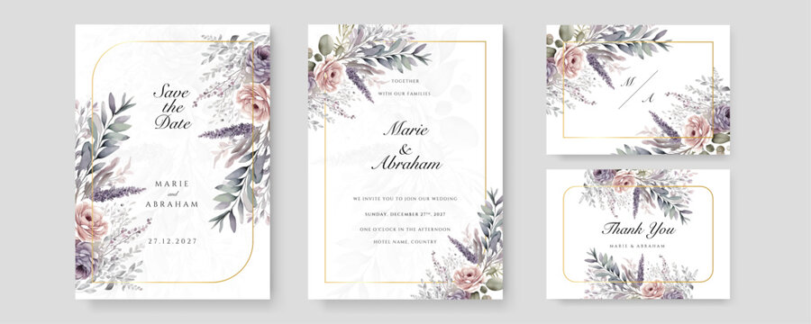 Purple nude orchid floral flower vector elegant hand drawing wedding invitation floral design watercolor